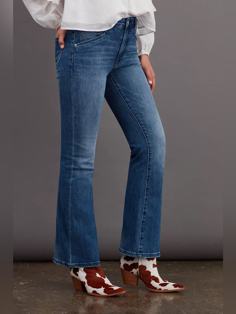 Pilcro Anthropologie High Rise Flare Jeans Womens 25 Medium Wash Stretch Denim